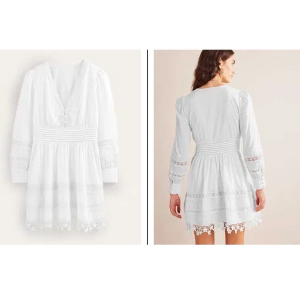 Boden White Lace Trim Mini Dress Size 6